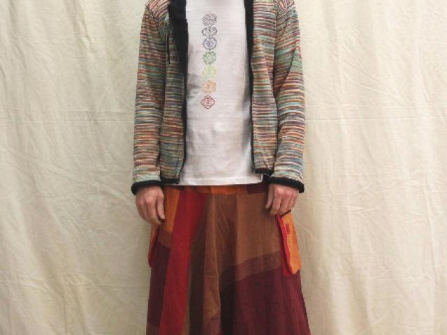 Sarouel homme ou femme orange à rayures en coton taille unique