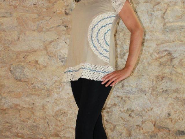 Tee-shirt femme original crochet et ruban, commerce équtiable