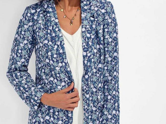 Veste blazer bleu fleurie élégante et chic, marque La Fiancée