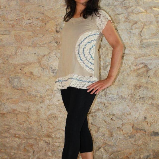 Tee-shirt femme original crochet et ruban, commerce équtiable